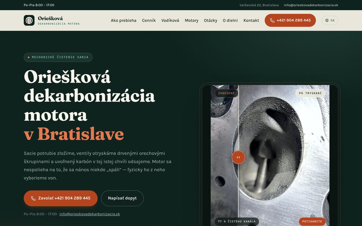 Náhľad webu Oriešková dekarbonizácia