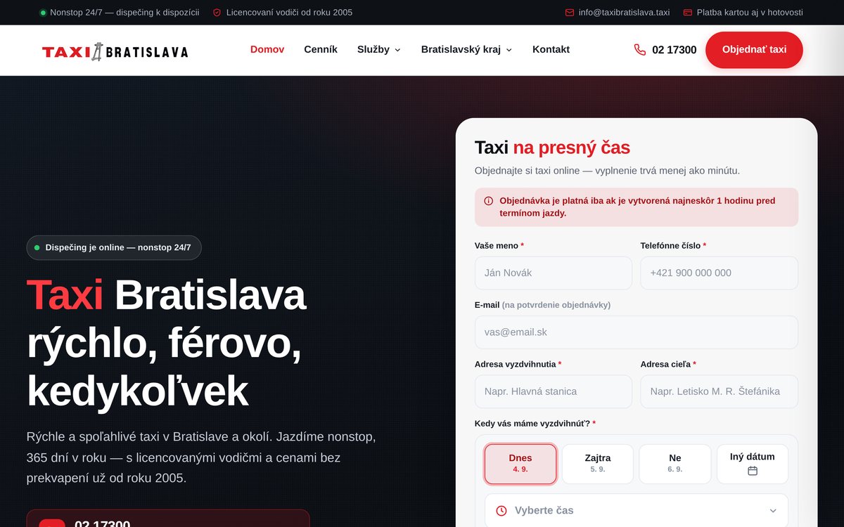 Náhľad webu Taxi Bratislava